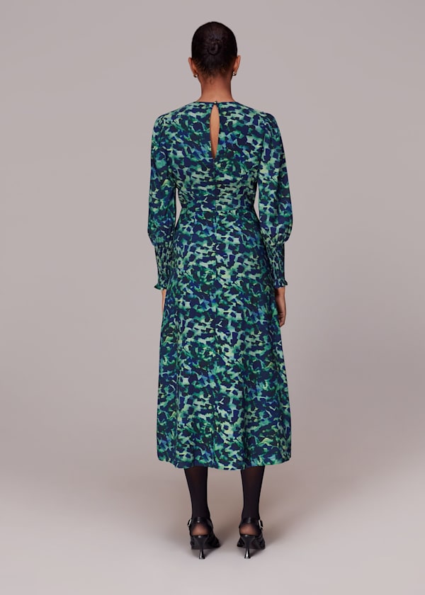 Green Ink Cheetah Print Midi Dress
